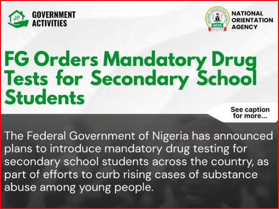 FG introduces mandatory drug testing for secondary school students
