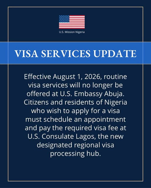 US shifts Nigeria’s visa processing to Lagos as regional restructuring begins