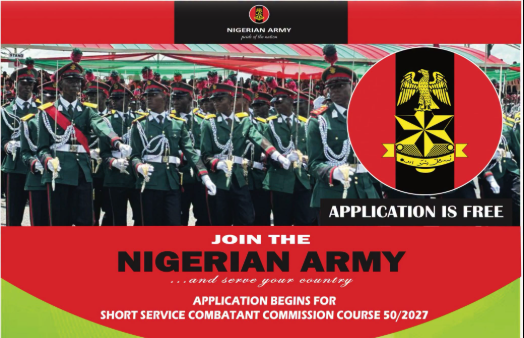 Nigerian Army opens SSCC 50/2027 recruitment