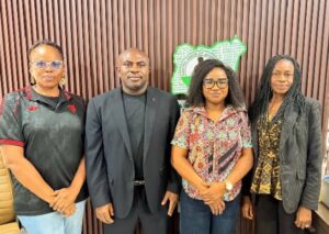 L-R: NUJ FCT Treasurer, Mrs. Sandra Chukwugekwu, AWALCO President, Mr. Innocent Odoh, NUJ FCT Chairman, Mrs. Grace Ike and AWALCO Financial Secretary, Mrs. Favour Olise during a recent visit to the FCT NUJ Secretariat